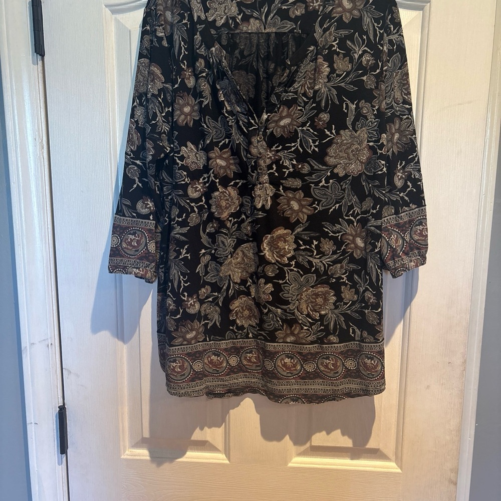 Lucky Brand Black and Brown Paisley Top